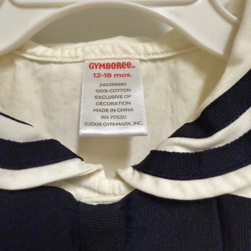 Gymboree 12-18 Mo Ivory Navy Blue Sailor Dress Diaper Cover Set Bon Voyage‎